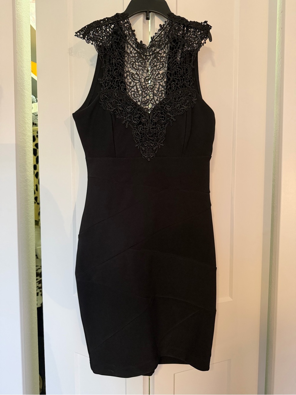 Honey and Rosie Black Crochet Lace Illusion Bodycon Mini Dress Size S